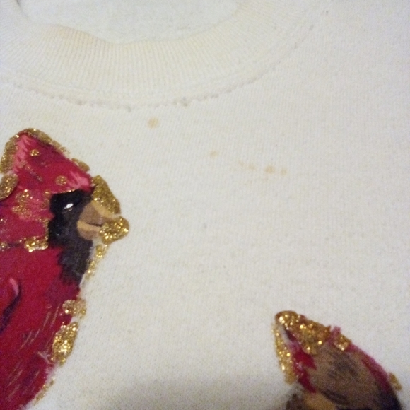 Vintage Jerzees Cardinal and Bow Embroidered White Long Sleeve Sweater Size XL - Picture 4 of 16